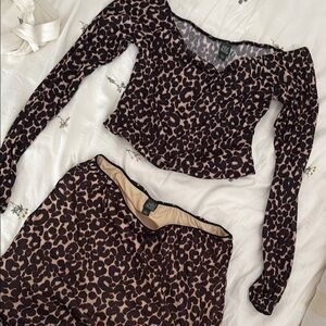 Wild Fable Brown and Black Off-Shoulder Long Sleeve Dress